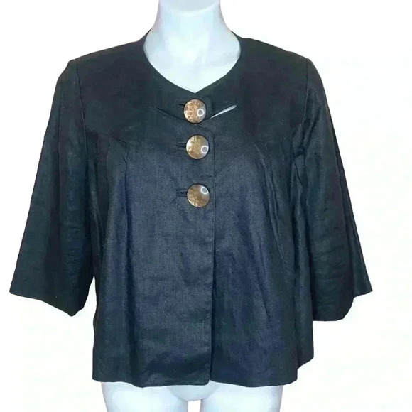 Sandro Sportswear round neck lagenlook linen Button Cropped Jacket Petite large - Picture 1 of 5